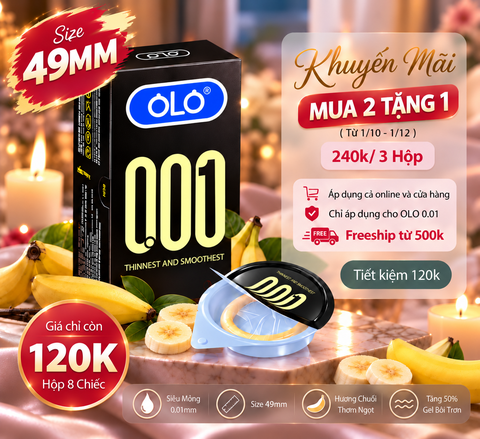 Bao Cao Su OLO 0.01 Size 49mm Siêu Mỏng, Hương Chuối Hộp 8 Chiếc