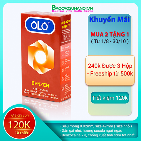 BAO CAO SU OLO BENZEN 6 IN 1 SIZE NHỎ 49 MM CHỐNG XUẤT TINH SỚM