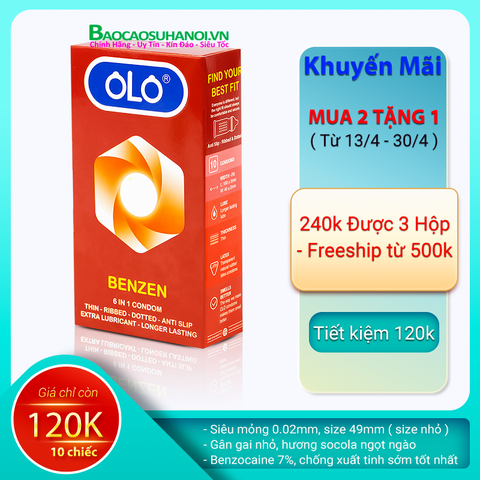 BAO CAO SU OLO BENZEN 6 IN 1 SIZE NHỎ 49 MM CHỐNG XUẤT TINH SỚM
