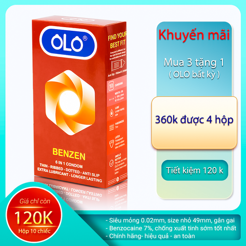 BAO CAO SU OLO BENZEN 6 IN 1 SIZE NHỎ 49 MM CHỐNG XUẤT TINH SỚM