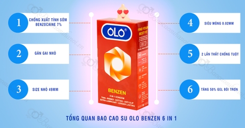 BAO CAO SU OLO BENZEN 6 IN 1 SIZE NHỎ 49 MM CHỐNG XUẤT TINH SỚM