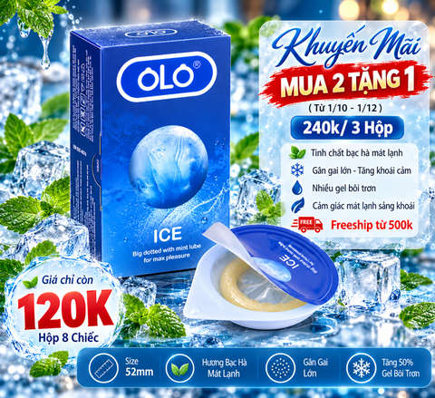 Bao Cao Su OLO ICE Tinh Chất Bạc Hà Mát Lạnh Hộp 8 Chiếc