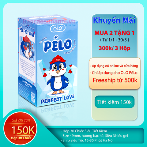 Bao Cao Su OLO PÉLO Hương Bạc Hà Size Nhỏ 49mm Hộp 30 Chiếc Cao Cấp