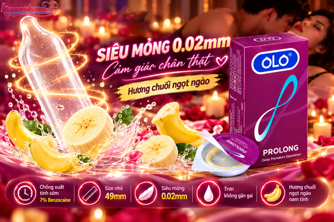 Bao Cao Su OLO Prolong Trơn, Size nhỏ 49mm, Chống Xuất Tinh Sớm Hộp 8 Chiếc