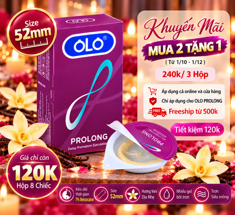 Bao Cao Su OLO Prolong Size 52mm, Trơn, Chống Xuất Tinh Sớm Hộp 8 Chiếc