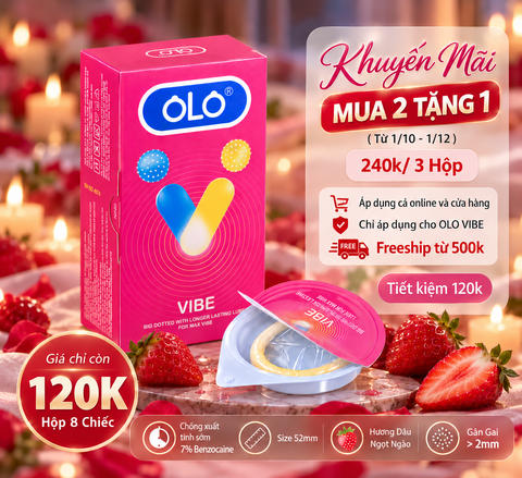 Bao Cao Su OLO Vibe Size 52mm Gân Gai Lớn Chống Xuất Tinh Sớm Hộp 8 Chiếc