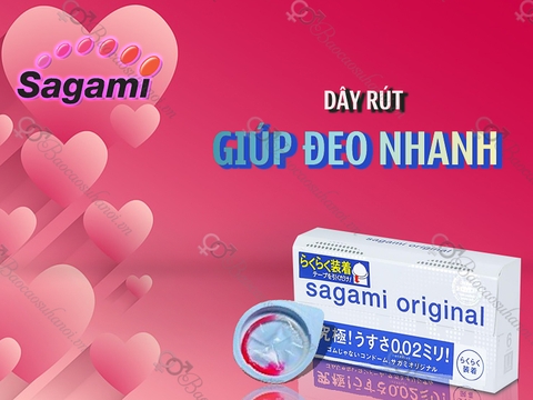 Bao Cao Su Sagami Original 0.02 Quick Màu Xanh Có Dây Rút Đeo Nhanh Hộp 6 Chiếc