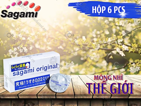Bao Cao Su Sagami Original 0.02 Quick Màu Xanh Có Dây Rút Đeo Nhanh Hộp 6 Chiếc
