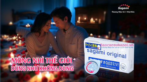 Bao Cao Su Sagami Original 0.02 Quick Màu Xanh Có Dây Rút Đeo Nhanh Hộp 6 Chiếc