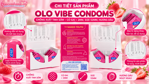 Bao Cao Su OLO Vibe Size 52mm Gân Gai Lớn Chống Xuất Tinh Sớm Hộp 8 Chiếc