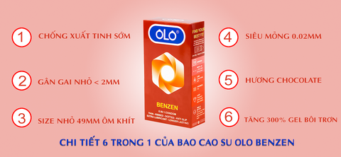 BAO CAO SU OLO BENZEN 6 IN 1 SIZE NHỎ 49 MM CHỐNG XUẤT TINH SỚM
