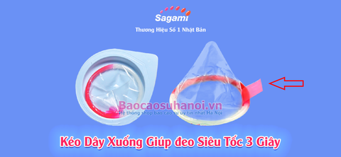 Bao Cao Su Sagami Original 0.02 Quick Màu Xanh Có Dây Rút Đeo Nhanh Hộp 6 Chiếc