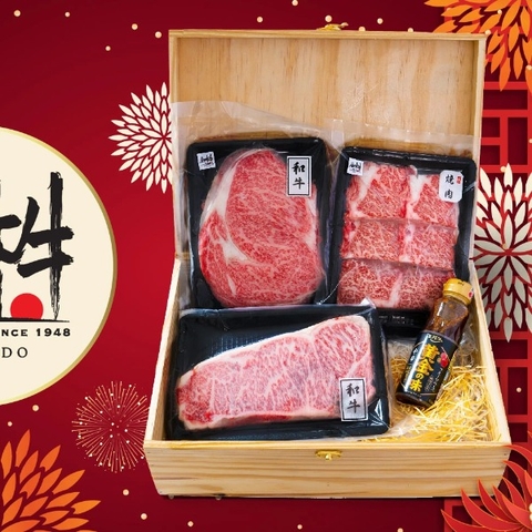 3 -Hộp quà Thăn Ngoại bò Kobe Nhật 6* hộp gỗ - Kobe Sirloin Beef