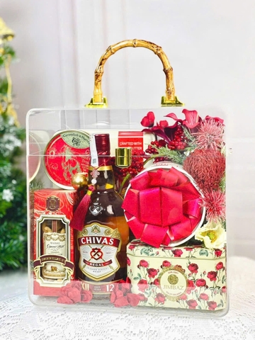 Set Giỏ Quà tết Vang + Bánh kẹo + Trà Nhập khẩu 09