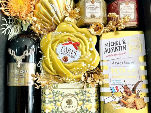 Set Giỏ Quà tết Vang + Bánh kẹo+ Trà Nhập khẩu 04