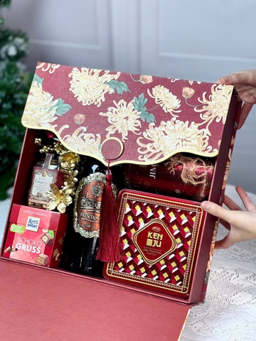 Set Giỏ Quà tết Vang + Bánh kẹo+ Trà Nhập khẩu 06