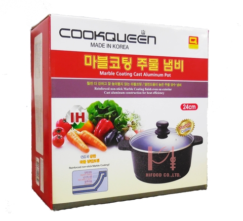 Korean Cookqueen 20cm | 24cm Marble-Coated Nonstick Induction-Base Pot (Glass Lid)