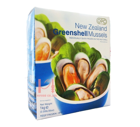 New Zealand OPC Frozen Half Shell Greenshell™ Mussel 1kg Box (on the half shelf)