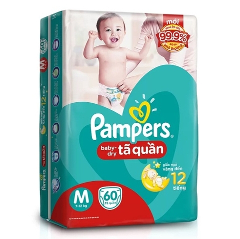 Tã quần Pampers jumbo new M, 7-12kg, 60 miếng