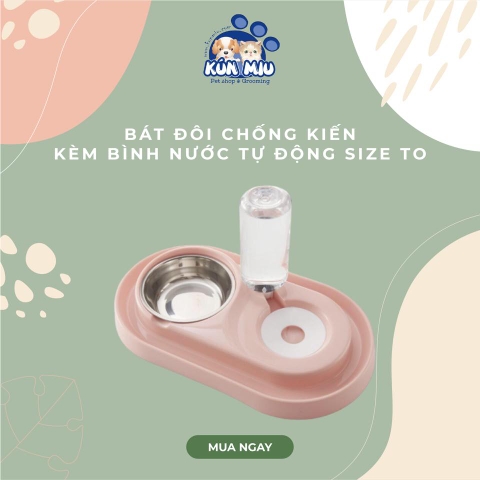 Bát ăn đôi chống kiến kèm bình nước tự động size to