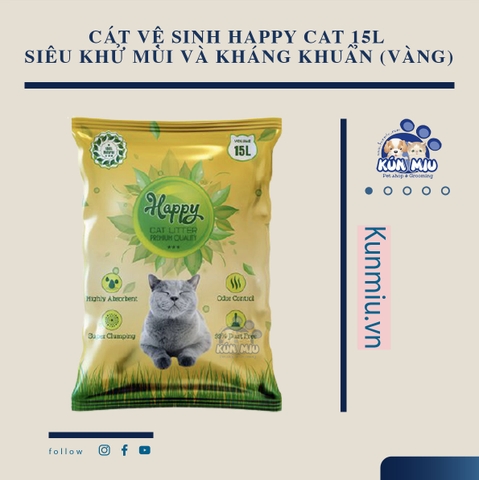 Cát vệ sinh Happy Cat 15L siêu khử mùi và kháng khuẩn (Vàng)