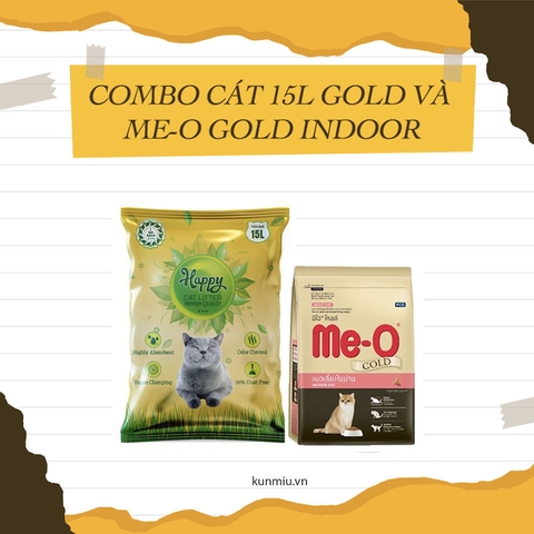 Combo cát 15L vàng và Me-o Gold Indoor