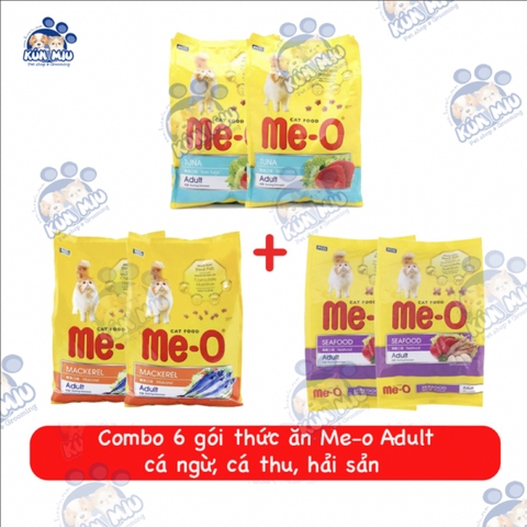 Combo 6 gói Thức ăn Me-o Adult 350gr (3 vị)