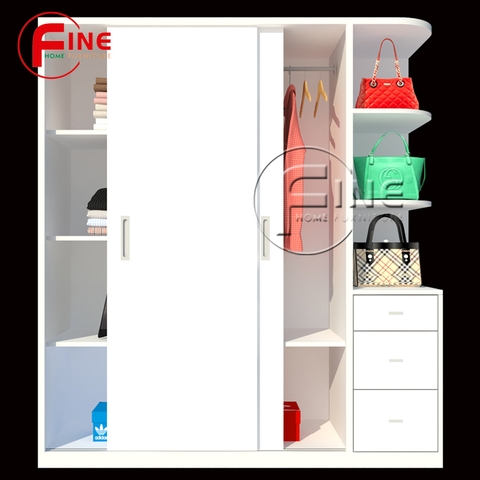 Tủ Quần Áo Cửa Lùa FINE FT196 (160cm x 200cm) Thiết kế hiện đại, Có ngăn trưng bày túi xách