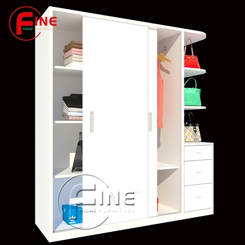 Tủ Quần Áo Cửa Lùa FINE FT196 (160cm x 200cm) Thiết kế hiện đại, Có ngăn trưng bày túi xách