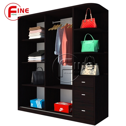 Tủ Quần Áo Cửa Lùa FINE FT198 (160cm x 200cm) Thiết kế hiện đại, Có ngăn trưng bày túi xách