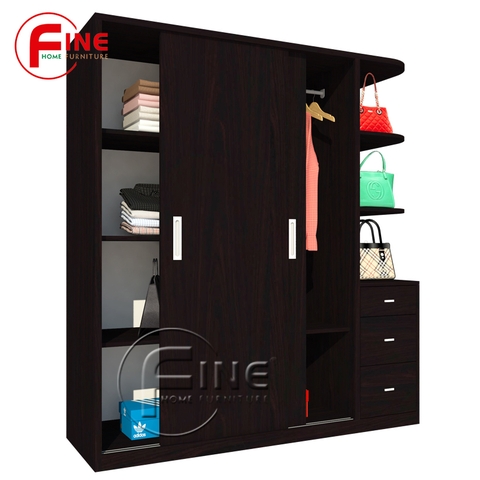 Tủ Quần Áo Cửa Lùa FINE FT198 (160cm x 200cm) Thiết kế hiện đại, Có ngăn trưng bày túi xách