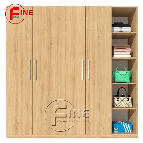 Tủ Quần Áo FINE FT208 (220cm x 220cm) Có kệ trưng bày túi xách, sản phẩm tiện dụng