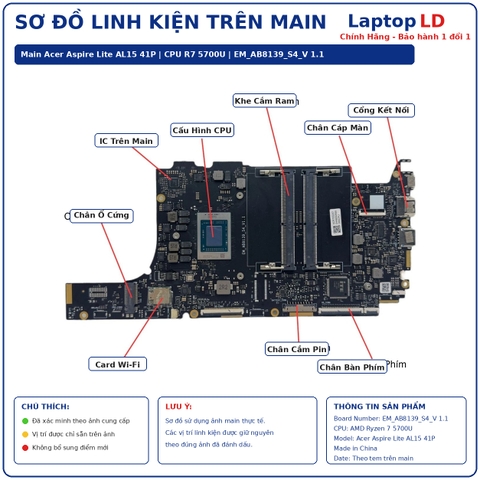 Tổng thể mainboard Acer Aspire Lite AL15 41P mã EM_AB8139_S4_V 1.1