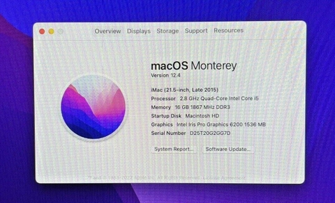 GIA Main Apple iMac A1418 21.5 CPU i5 2.8 16GB 820-00431-A Late 2015