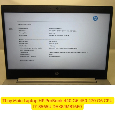 Bo mạch chủ HP ProBook 470 G6 i7-8565U DAX8JMB16E0 chính hãng HP