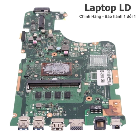 Mặt trước bo mạch chủ Asus X555LD hiển thị đầy đủ linh kiện