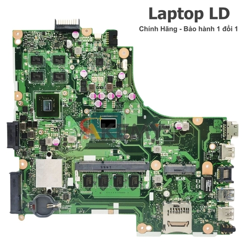 Mặt trước bo mạch chủ Asus X450CA hiển thị đầy đủ linh kiện