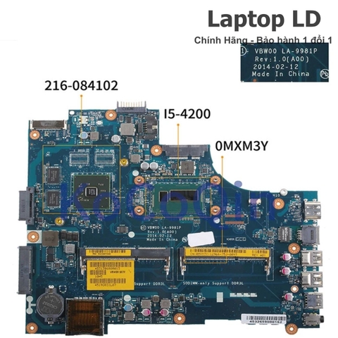 Mặt trước bo mạch chủ Dell Inspiron 15R 3537 hiển thị chipset và linh kiện