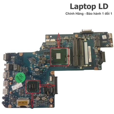 Mặt trước bo mạch chủ Toshiba Satellite C850D hiển thị chipset và linh kiện