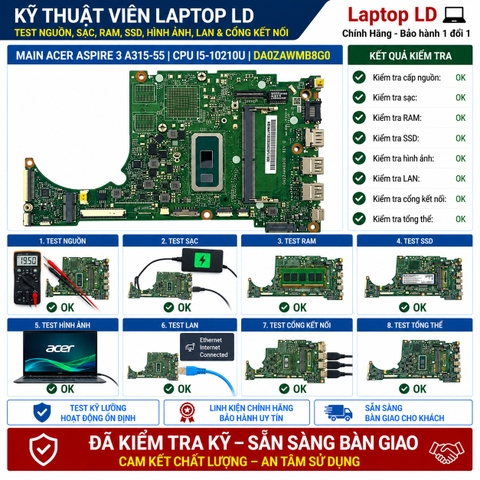 Test kiểm tra main Acer Aspire 3 A315-55 i5-10210U