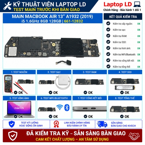 Test kiểm tra main Apple MacBook Air 13 inch A1932 i5 1.6GHz