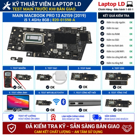 Test kiểm tra main Apple MacBook Pro 13 A2159 i5 1.4GHz