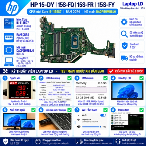 Test kiểm tra main HP 15-DY 15S-FQ 15S-FR 15S-FY i5-1135G7