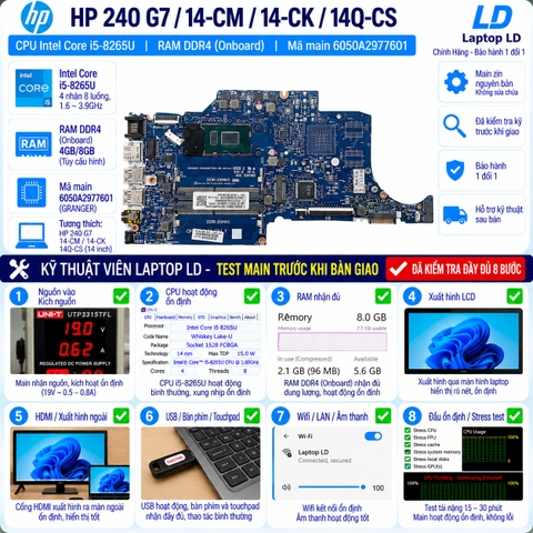 Test kiểm tra main HP 240 G7 14-CM 14-CK 14Q-CS i5-8265U