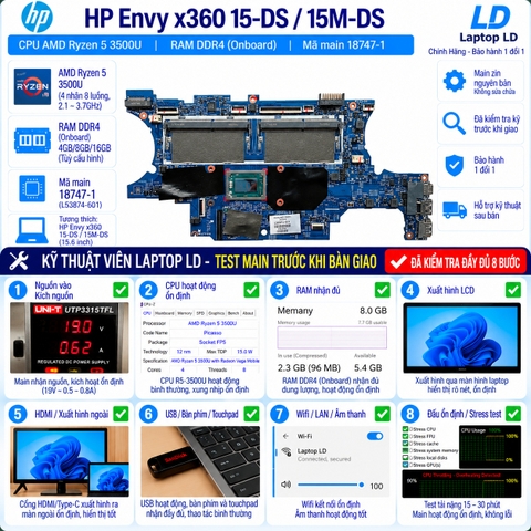 Test kiểm tra main HP Envy x360 15-DS 15M-DS Ryzen 5 3500U