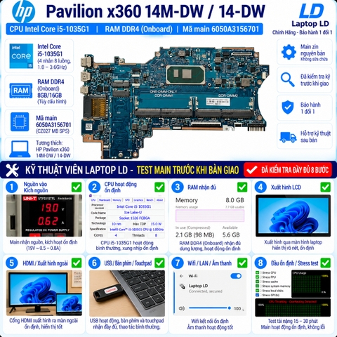 Test kiểm tra main HP Pavilion x360 14M-DW 14-DW i5-1035G1