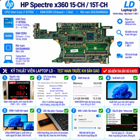 Test kiểm tra main HP Spectre x360 15-CH 15T-CH i7-8705G
