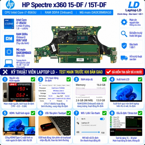Test kiểm tra main HP Spectre x360 15-DF 15T-DF i7-8565U