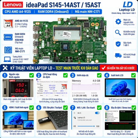 Test kiểm tra main Lenovo IdeaPad S145-14AST S145-15AST A4-9125
