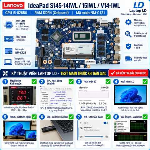 Test kiểm tra main Lenovo IdeaPad S145-14IWL S145-15IWL V14-IWL i5-8265U